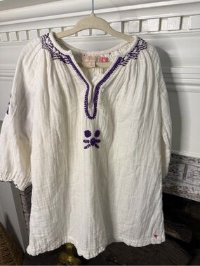 Pink Chicken Cream Tunic Top with Purple Trim